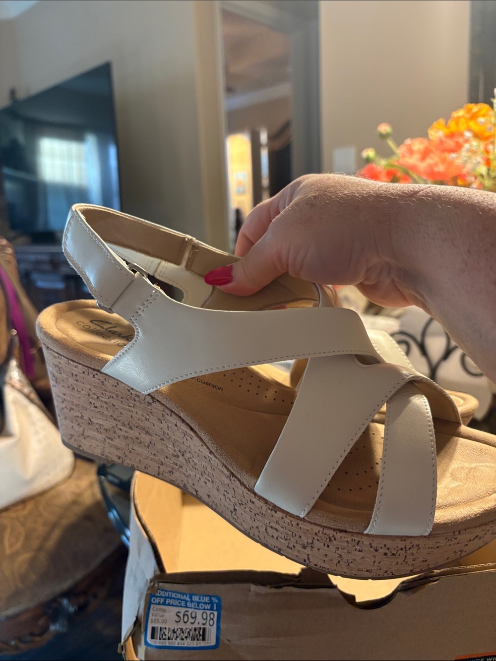 Clarks Cream Cork Wedge Sandal - Women's